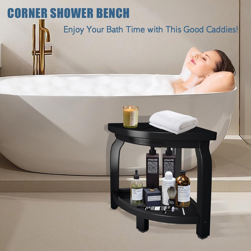 KingPavonini Bamboo Corner Shower Stool for Shaving Legs Foot Rest,