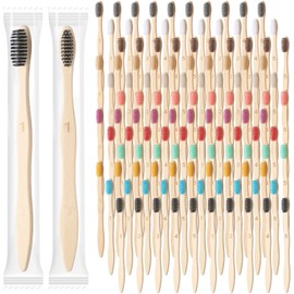 120 Pcs Bamboo Toothbrushes Bulk Soft Bristle Toothbrush Wooden Disposable Travel Toothbrush Bamboo Charcoal Individually Wrapped Toothbrush for Kid Adult Home Travel Use, 7.5 Inch, 12 Colors (Number)