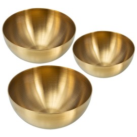VICASKY Large Stainless Steel Salad Bowl in Elegant Gold Design - Set of 3 Perfect for Kitchen and Serving Salads Soups or Pasta Stylish and Functional