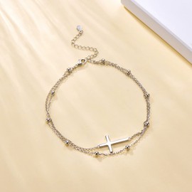 MANBU Sterling Silver Cross Bracelet for Women: Faith Cross Adjustable Bracelet Jewelry Faith Gifts for Girls Teens (cross bracelet)