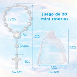 LEMESO 20 piezas Pulseras Plata Recuerdos de Bautizo Pulsera Rosario con Cruz y un Bolsa de Ragalo