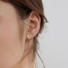 Stud Earrings 925 Silver/Gold Earrings Flowers with Zirconia Small Stud Earrings Gift for Girls Women, Yellow Gold