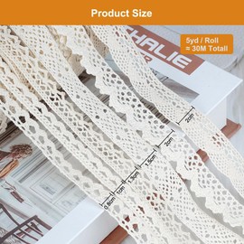 Jinsion 6 Rolls Lace Trimming for Sewing, 30 Yards Vintage Beige Lace Trim, 0.8-2 cm Decorative Ribbon Textile Fabric, Laces Ribbon Decoration for Sewing DIY Craft Wedding Scrapbooking Gift Box