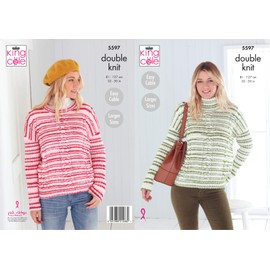 King Cole 5597 Knitting Pattern Womens Easy Cable Sweaters in Stripe DK