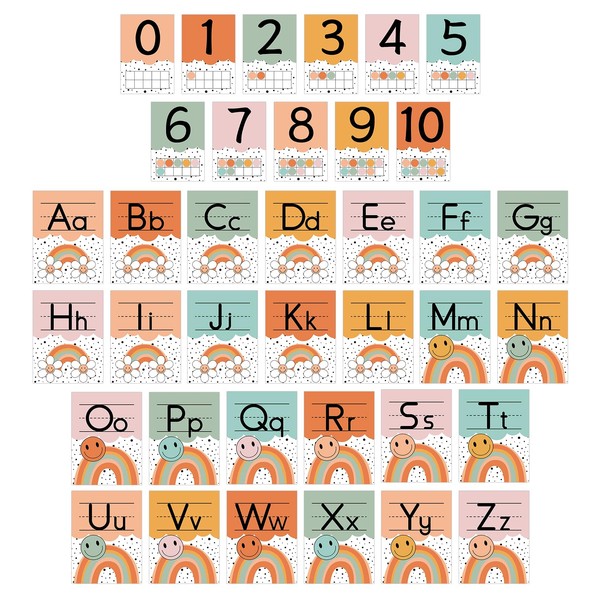 AnyDesign 37Pcs Groovy Boho Alphabet Number Bulletin Board Set with