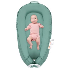 PLKMGF Baby Lounger for Newborn, 100% Cotton Soft Breathable Baby Lounger Newborn Essentials for 0-24 Months, Portable Infant Lounger Baby Nest Cover for Girls & Boys, Co Sleeper for Baby in Bed,Green