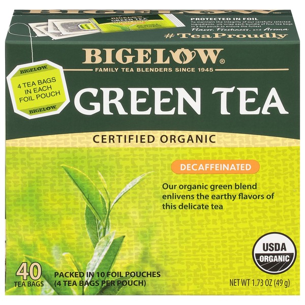 Bigelow Tea Organic Decaffeinated Green Tea, 40 Count (Pack of 6), 240 Total Tea Bags