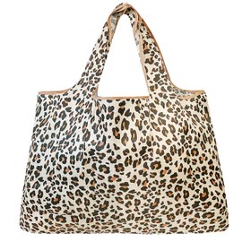 Bowbear Foldable Nylon Reusable Shopping Grocery Bag, Leopard Print, Large