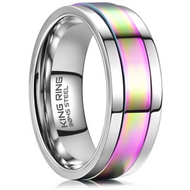 King Ring 8mm Ultra Polished Spinner Ring – Premium Shiny Flat Stainless Steel Fidget Ring for Men & Women K15 – Silver Multi 9