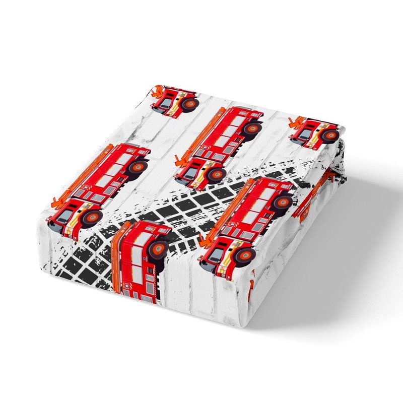 Manfei Fire Truck Duvet Cover Set Single Size, Red Fire