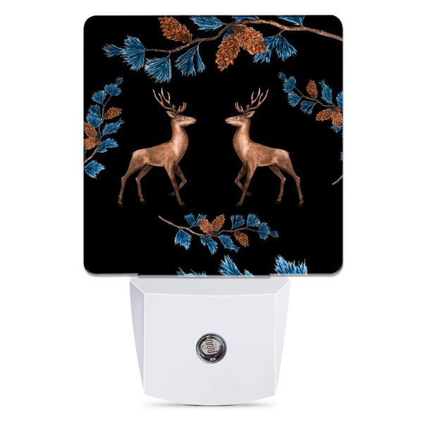Jopowide Retro Deers Night Light, Pine Branches Night Lights Plug