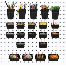 WOPPLXY 21 Sets Pegboard Bins Pegboard Cups with Hooks & Loops, Peg Board Accessories, Pegboard Hooks Assortment Hooks for Organizing Craft Accessories Office Workbench