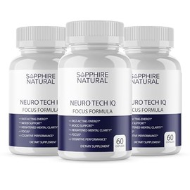 3 Pack Neuro Tech IQ Brain Supplement - Neurotech Iq Focus Formula Enhancement Pills (180 Capsules)