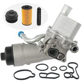 Engine Oil Cooler Filter Housing Assembly Adapter with Gasket, Filter Insert, Cap Compatible with 2011-2021 Chevy Cruze Sonic Trax Buick Encore 1.4L Turbo Replace 55566784 918-428 55565388 88179-91400