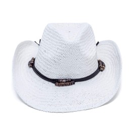 Old Stone Straw Cowboy Cowgirl Hat for Men/Women Unisex Summer Winter Wide Brim Sun Hat Dallas Western Style for Safari Fishing Beach Golf Hiking Multipurpose,Chloe White