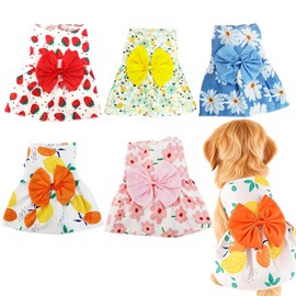 5 Pcs Dog Dresses Floral Puppy Cat Pet Dresses Girls Dog Bowknot Dresses for Small Dogs Girls Puppy Summer Floral Skirts Cute Princess Pet Dress for Female Cats Dogs Pets (S)