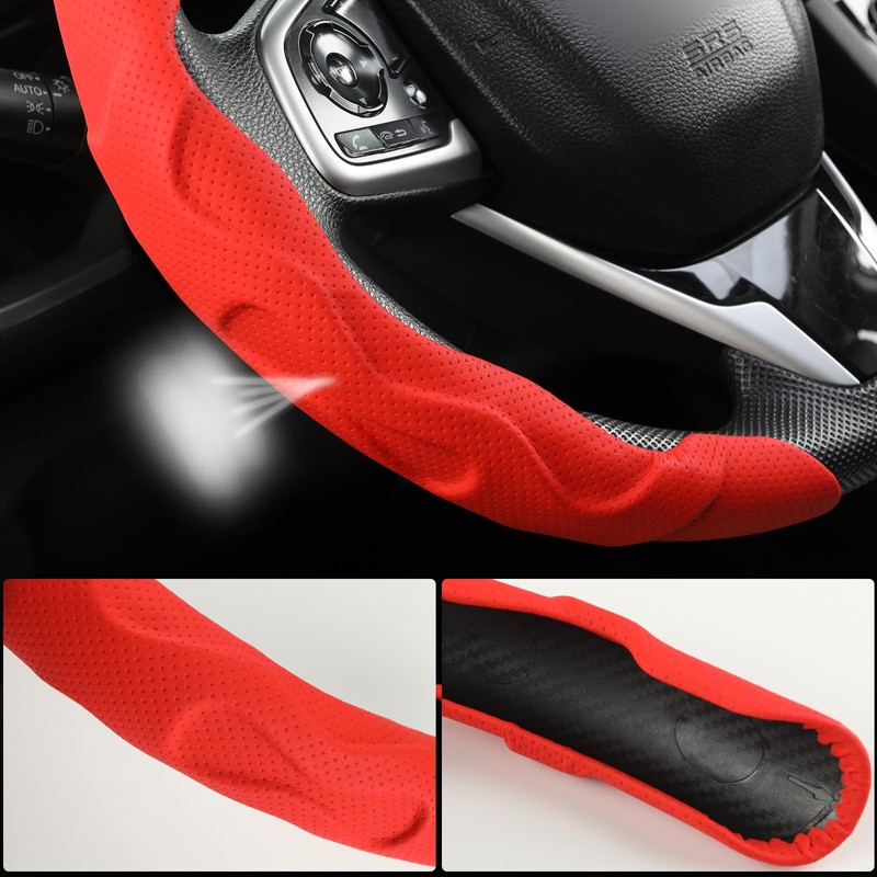 GIANT PANDA Leather Steering Wheel Cover, Car Accessories Interior, 3-Piece