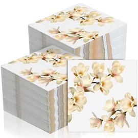 Feifeiya 60 Pcs White Magnolia Floral Cocktail Paper Napkins 6.5 x 6.5 Inches Disposable Paper Napkins Dessert Beverage Tissue for Decoupage Luncheon Tissue for Theme Party Wedding Birthday Party