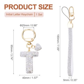 PATIKIL Bling Letter Keychain, Sparkly Initial Keychains Diamond Letters Key Wristlet for Girls Women Bag Decorations Car Backpack Accessories, Silver-T