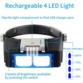 Beileshi Rechargeable Head-Mounted 1.5x-3.5x - Optical Glass & Led Light