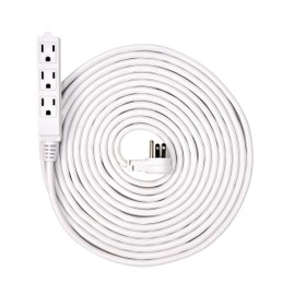 Electes 20 Feet Heavy Duty Extension Cord / Wire , Multi 3 Outlet , 3 Prong Grounded , Angled Flat Plug , 16/3 , SPT3 , UL Listed , White