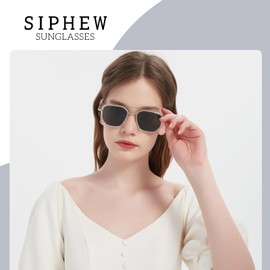 SIPHEW Tangle-Free Sunglasses Women's Polarised Square Double Bridge Frame Trendy Women's Sunglasses with UV400 Protection for Women, A02 - White/Green