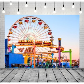 Loccor 8x6ft Fabric Amusement Park Ferris Wheel Backdrop for Photography Roller Coaster Fantasy Pacific Park Background for Birthday Party Supplies Baby Shower Decoration Photo Studio Props