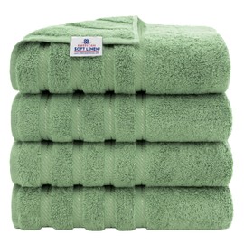 American Soft Linen Luxury 4 Piece Bath Towel Set, 100% Cotton Turkish Bath Towels for Bathroom, 27x54 in Large Bathroom Shower Towels, Sage Green Bath Towels