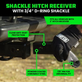Rhino USA Shackle Hitch Receiver (Fits 2" Receivers) Best Towing Accessories for Trucks, Jeep, Toyota & More - Connect Your Rhino Tow Strap for Vehicle Recovery, Mounts to 2" Receiver Hitches (White)