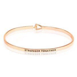SM Inspirational Positive Message Engraved Thin Cuff Bangle Bracelets for Women (STRONGER TOGETHER - Rose gold)