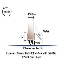 eatelle Shower Door Bottom Seal with Drip Rail for 1/2" (12mm) Thick Glass, 36" Long Sweep - Ultra Clear Polycarbonate
