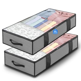 Lrocotanc Pack of 2 90 L Underbed Storage Box Underbed Storage Bag with Zip and Handle Storage Bags for Storing Pillows, Clothes, Blankets and Duvets