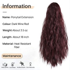 StrRid Ponytail Extension Wavy Curly 18" Long Synthetic Fake Pony Tail Wig Clip in Claw Clips Extensions Fluffy Heat Resistant Faux Hair Pieces for Women Wedding Party Daily Use 6 Oz Burgundy