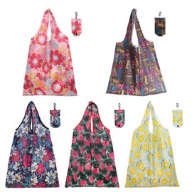 YDAKGUEY 5 PCS Reusable Shopping Bags, Foldable Shopper Bag for Durable Beach Handbags, Groceries Tote Pouch to fits in Pocket for Daily Grocery Travel Storage (38 * 58cm)