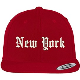 Trendy Apparel Shop New York City Old English Embroidered Flat Bill Snapback Cap - Red