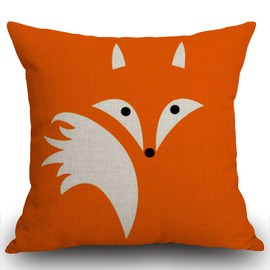 Smooffly Cotton Linen Home Decorative Cute Fox Cushion Cover Throw Pillow Covers for Sofa Couch 45 x 45 cm 18 x 18 inches