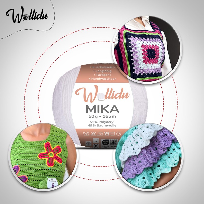 Wollidu Mika Knitting and Crochet Yarn, 51% Polyacrylic, 49% Cotton,