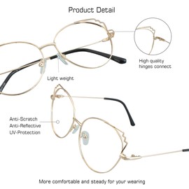 VisionGlobal Blue Light Blocking Glasses for Women/Men, Anti Eyestrain, Computer Reading, TV Glasses, Stylish Oval Frame, Anti Glare (Rose Gold, No Magnification)