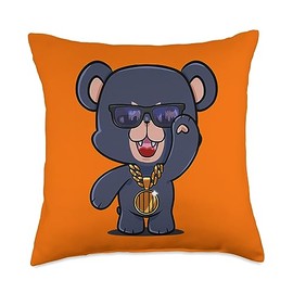 Hip Hop Teddy Bear Gangster Rap Music Gift Hustle Teddy Bear Gangster Hip Hop Rap Music Dope Swag Drip Throw Pillow, 18x18, Multicolor