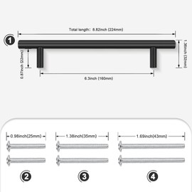 EZRENOVA 6-1/4" (160mm) Cabinet Handles 10 Pack - Matte Black Stainless Steel Cabinet Pulls and Knobs for Kitchen Cabinets, Drawers Solid Construction Cabinet Hardware Black Drawer Pulls