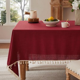 YZJZEDS - Mantel de lino con borlas, estilo granja de color burdeos claro, manteles de arpillera resistentes al agua para mesa cuadrada, 60 x 84 pulgadas, color café claro