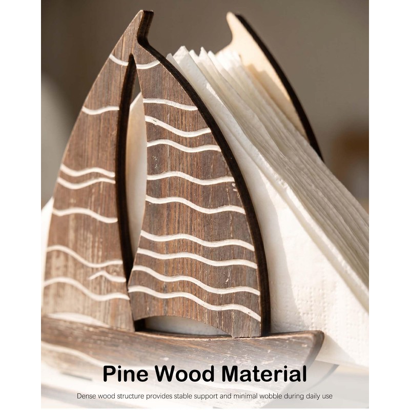 Pine Wood Napkin Holder,Ocean Style Distressed Wooden Upright Napkin Dispenser,Easy-Refill,Decorative