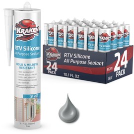 Kraken Bond Gray Silicone Sealant Waterproof%100-10 fl oz Cartridge - RTV Silicone Caulk Bathroom and Kitchen, All Purpose, Window Caulking Sealant Outdoor, RV, Exterior Use Silicon - 24 Pack