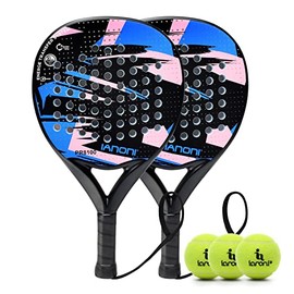 Paddle Tennis Racket Carbon Fiber Surface with EVA Memory Flex Foam Core POP Paddle Rackets-2 Paddles with 3 Balls(Blue)