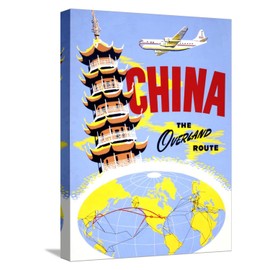 ART.COM Stretched Canvas Print China the Overland Route Vintage Travel Poster by Piddix, 12" x 16"
