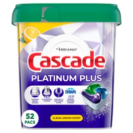 Cascade Platinum Plus Dishwasher Pods, Dish Detergent ActionPacs, Cleaning Supplies, Lemon, 52 Count