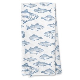 Giosve Coastal Beach Fishing Kitchen Towels, Blue Ocean Fish Beach Hand Towels for Bathroom, Fish Decor Dish Tea Towels for Kitchen, Coastal Ocean Bathroom Decor, 16x24 Inch