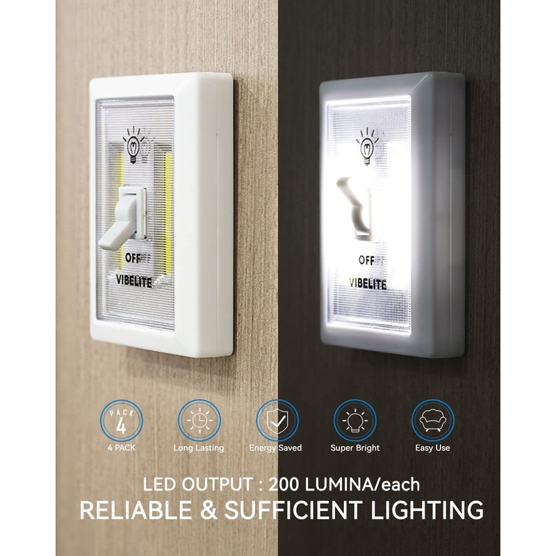 LED Night Light Switch, 12 Total Batteries Included, 200 Lumen