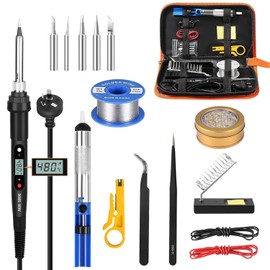 YVXUN Electronics Soldering Iron Kit, 80W Adjustable Temperature Welding Tool With LCD Display, 16 in 1 Kit, On/Off Switch, Solder Wire, 5pcs Soldering Tips, Soldering Stand, Desoldering Pump