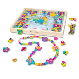 Melissa & Doug Juego Deluxe de Bouquet de Cuentas, Juguete de Madera, Artes y Manualidades, Práctica Bandeja de Madera, 220 Cuentas y 8 Cordones